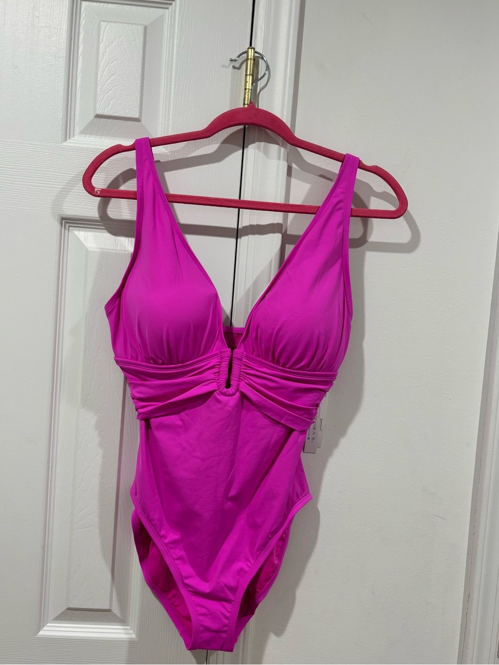 NWT Bleu By Rod Beattie Plunging Pink One Piece Swimsuit Dahlia Swim Size 10 $98 - Picture 5 of 12